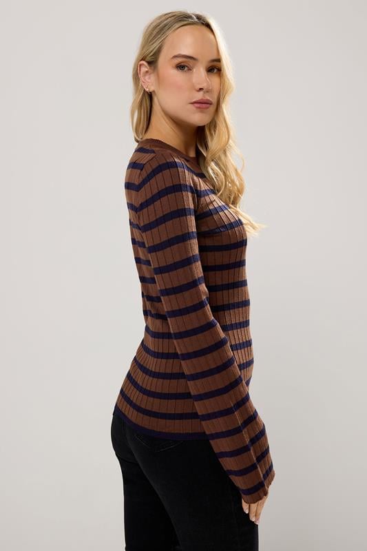 LTS Tall Chocolate Brown Striped Ribbed Jumper | Long Tall Sally 3
