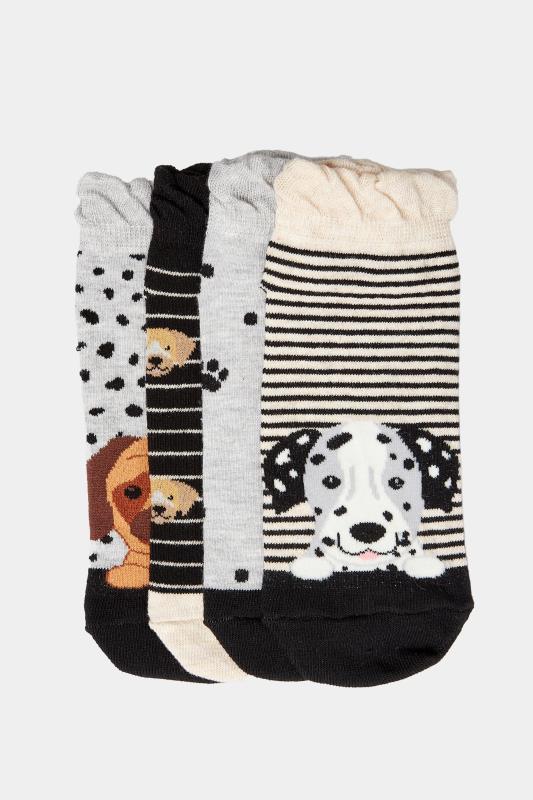 4 PACK Black Dog Print Trainer Liner Socks | Yours Clothing 4
