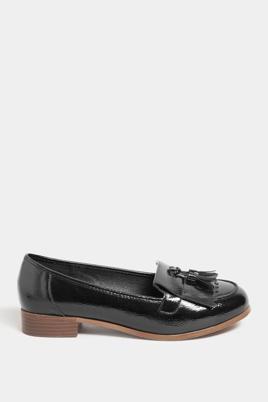 Black Patent Tassel Loafers In Wide E Fit & Extra Wide EEE Fit | Yours Clothing  3