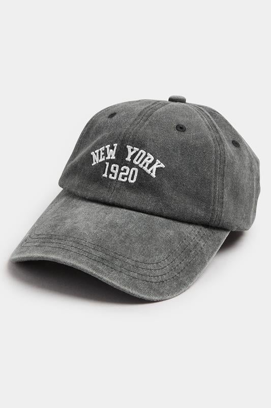 Grey Acid Wash 'New York' Slogan Baseball Cap | Yours Clothing 1