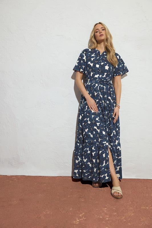  LTS Tall Indigo Blue Floral Tie Waist Maxi Dress
