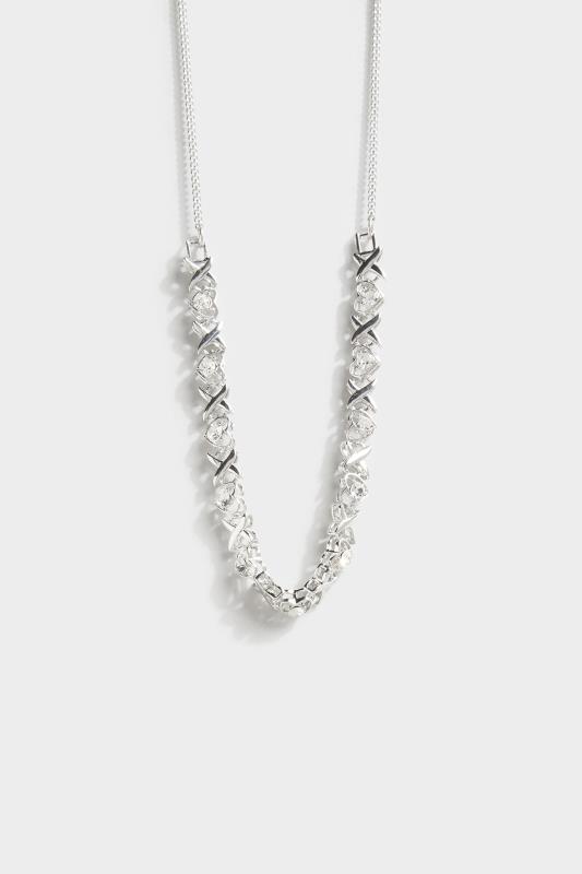 Silver Tone 'XOXO' Diamante Necklace | Yours Clothing 2