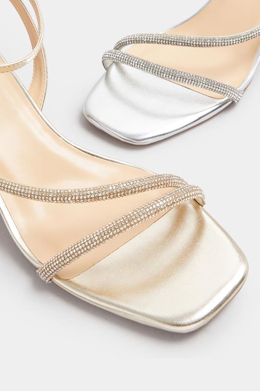 Gold Diamante Block Heel Sandals In Extra Wide EEE Fit | Yours Clothing 6