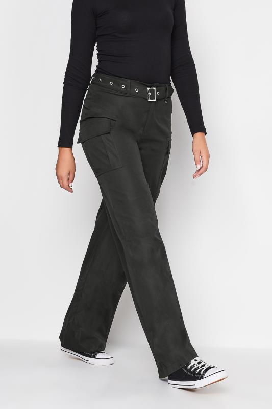 LTS Tall Women's Black Belted Wide Leg Cargo Trousers | Long Tall Sally 1