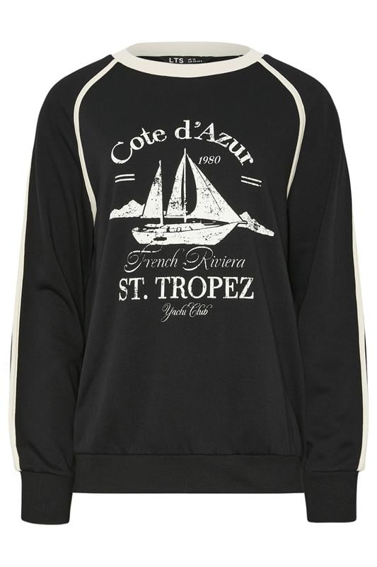 Tall  LTS Tall Black 'Cote d'Azur' Slogan Pipe Detail Sweatshirt
