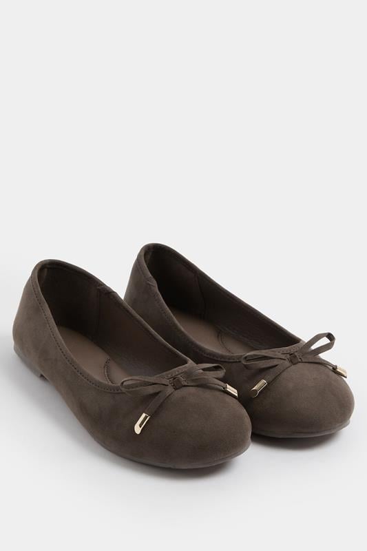 Chocolate Brown Faux Suede Ballerina Pump In Wide E Fit