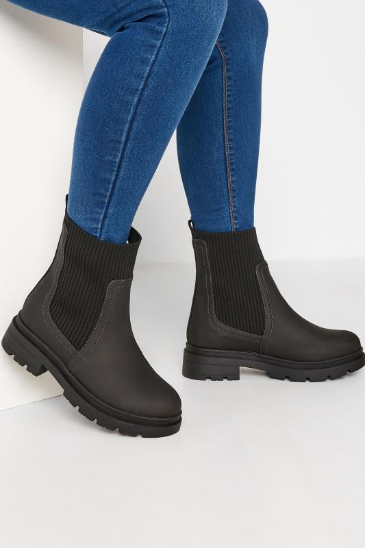 Plus Size  LIMITED COLLECTION Black Sock Chelsea Boots In Wide E Fit & Extra Wide EEE Fit