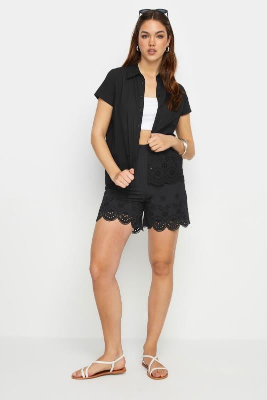 LTS Tall Black Broderie Anglaise Shorts | Long Tall Sally 1
