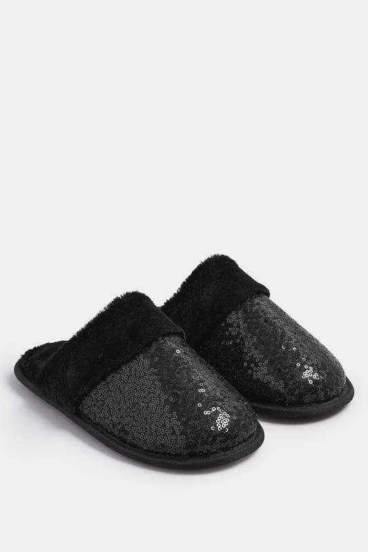 Plus Size  Yours Black Sequin Mule Slippers