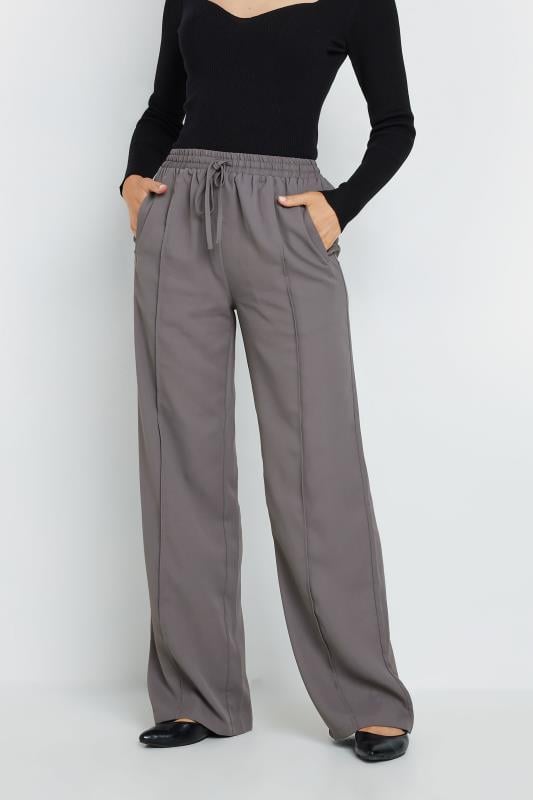 LTS Tall Grey Tie Waistband Wide Leg Trousers | Long Tall Sally 2