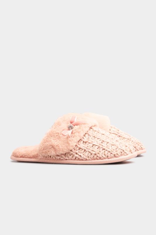 LTS Pink Fur Bow Mule Slippers In Standard Fit | Long Tall Sally 4
