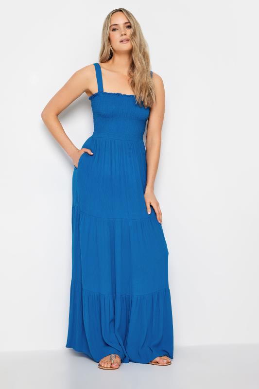 LTS Tall Womens Cobalt Blue Shirred Tiered Maxi Dress | Long Tall Sally 1