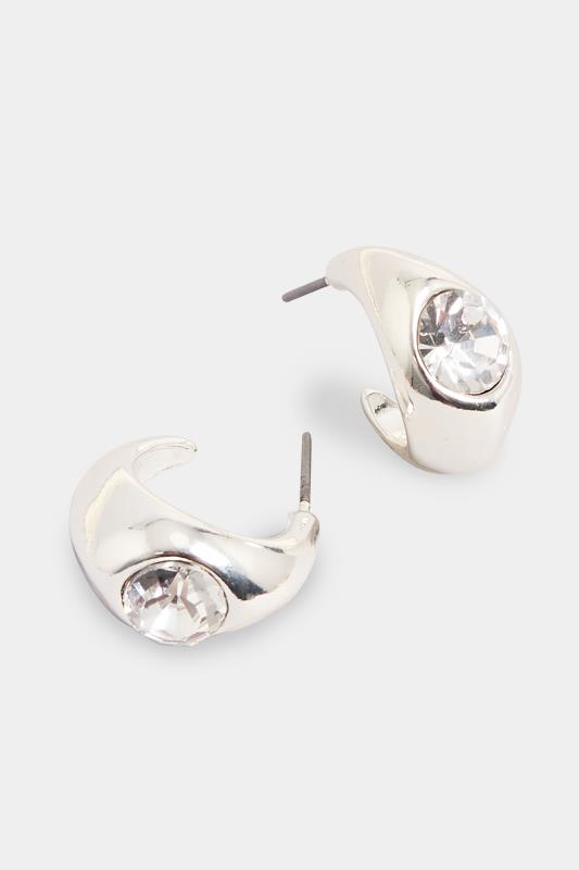 Silver Tone Diamante Stud Hoop Earrings | Yours Clothing 3