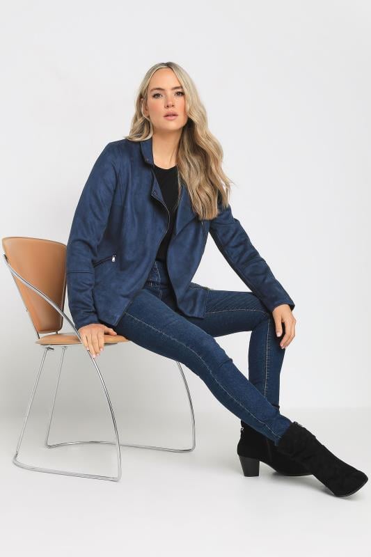 LTS Tall Navy Blue Faux Suede Biker Jacket | Long Tall Sally 2