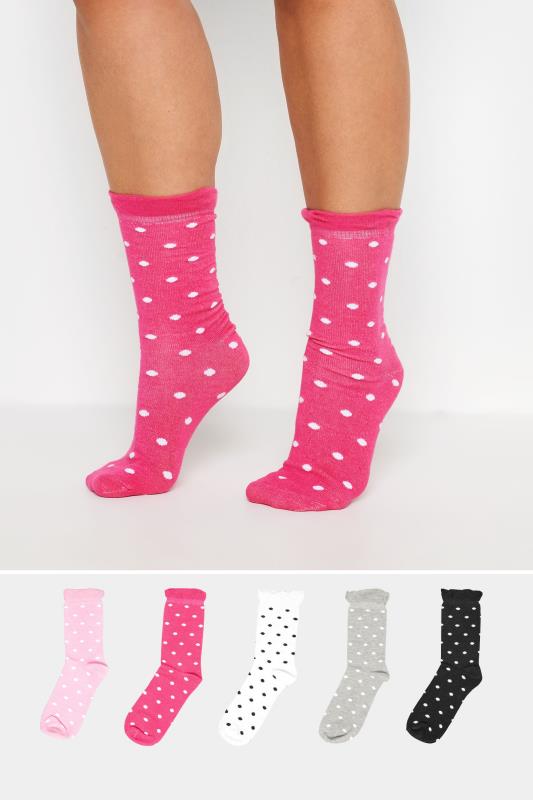 Plus Size  Yours 5 PACK Pink & Black Polka Dot Ankle Socks