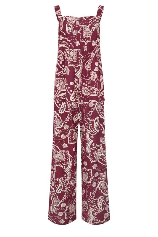 LTS Tall Women's Set Berry Red Paisley Linen Vest Top & Wide leg Trousers | Long Tall Sally 5