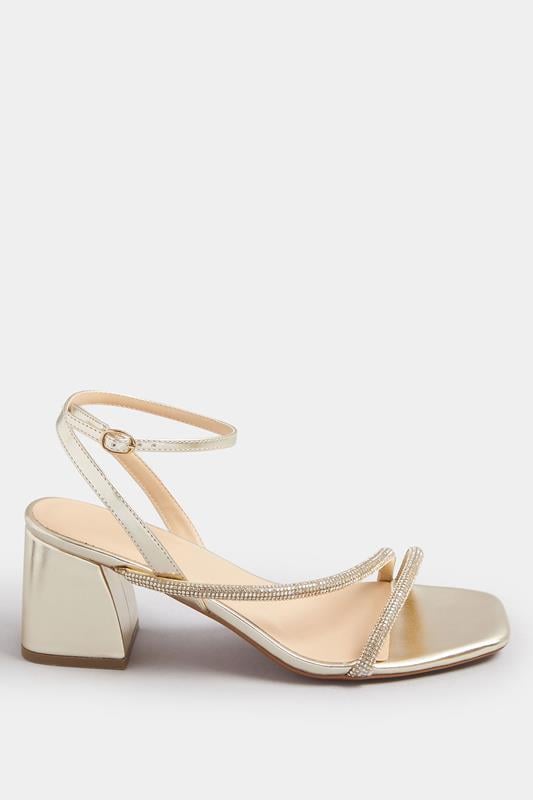 Gold Diamante Block Heel Sandals In Extra Wide EEE Fit | Yours Clothing 3