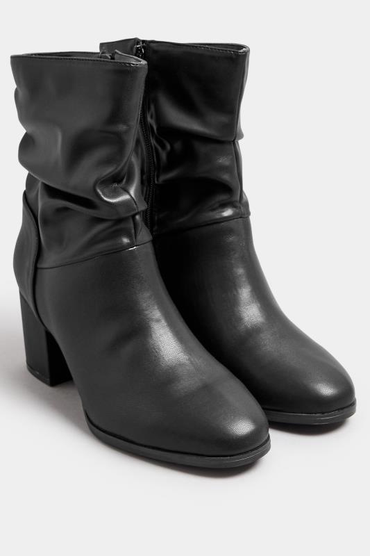 Black Faux Leather Slouch Ankle Boots In Wide E Fit | Yours Clothing 2