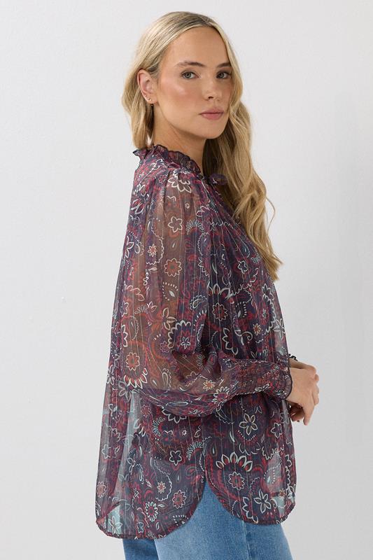 LTS Tall Dark Red Paisley Frill Neck Blouse | Long Tall Sally 3