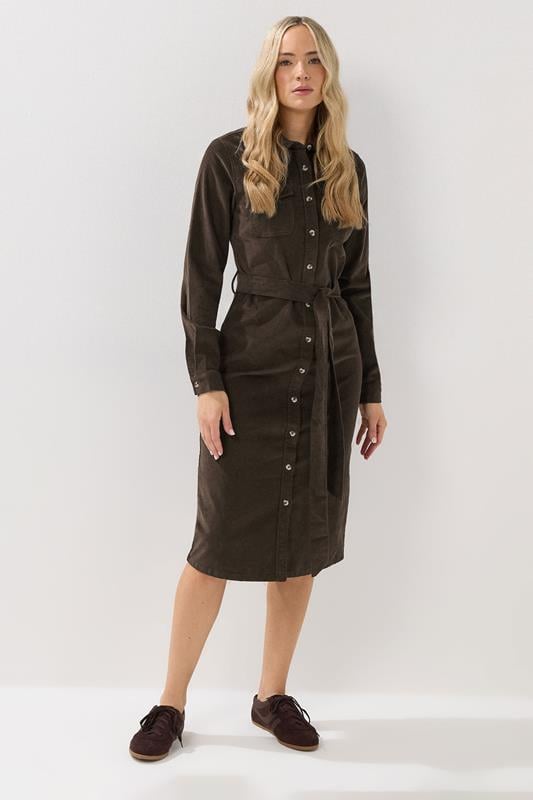 LTS Tall Chocolate Brown Cord Shirt Dress | Long Tall Sally 1