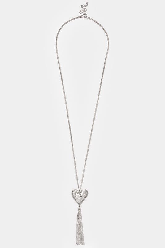 Silver Tone Long Heart Tassel Necklace | Yours Clothing 2