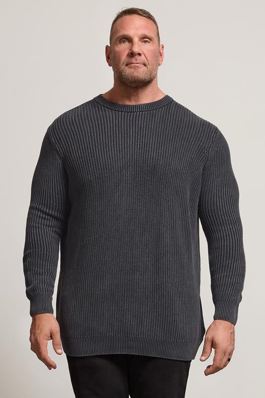 Men's  BadRhino Big & Tall Charcoal Grey Acid Wash Jumper