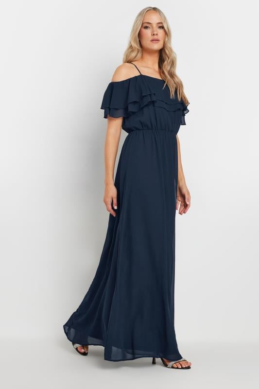 LTS Tall Women's Navy Blue Ruffle Maxi Dress | Long Tall Sally  1