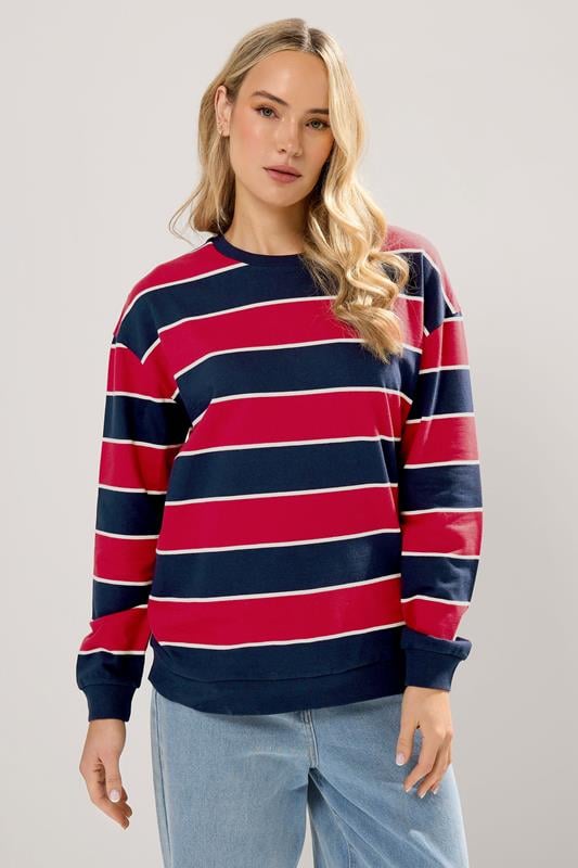 Tall  LTS Tall Navy Blue & Red Stripe Crew Neck Sweatshirt