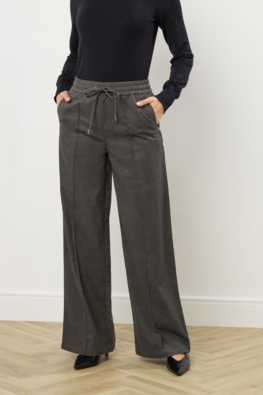 LTS Tall Grey Brushed Wide Leg Trousers | Long Tall Sally 3