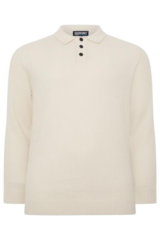 BadRhino Big & Tall Natural Brown Chunky Knit Collared Jumper | BadRhino 1