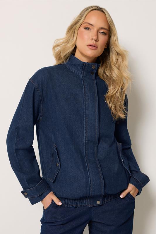  LTS Tall Denim Blue Funnel Neck Bomber Jacket