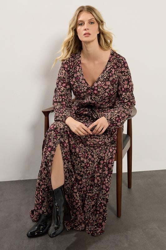 LTS Tall Black Floral Button Maxi Dress | Long Tall Sally 2