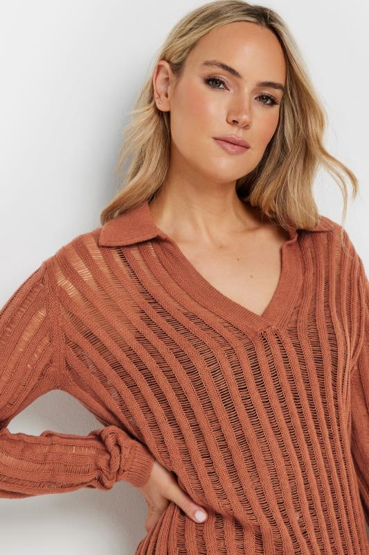 LTS Tall Womens Rust Orange Collared Crochet Jumper | Long Tall Sally 5