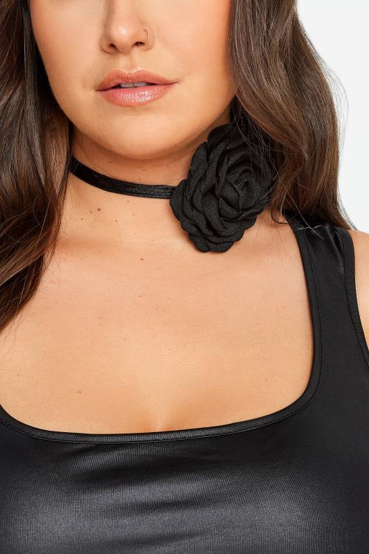 Plus Size  Yours Black Flower Corsage Necklace