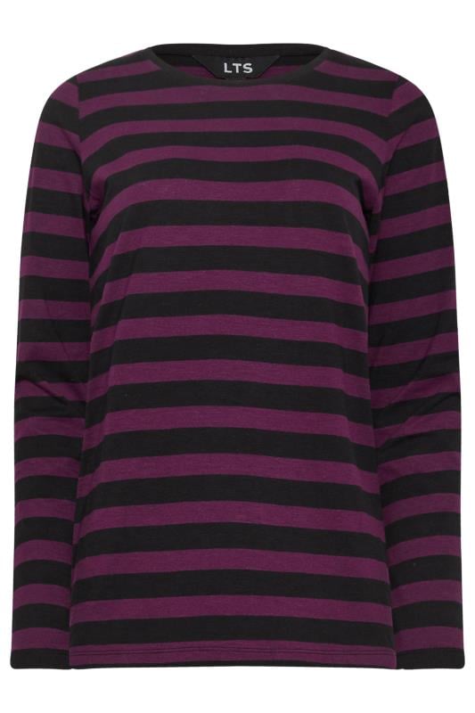 LTS Tall Women's Purple & Black Stripe Long Sleeve Cotton T-Shirt | Long Tall Sally 5