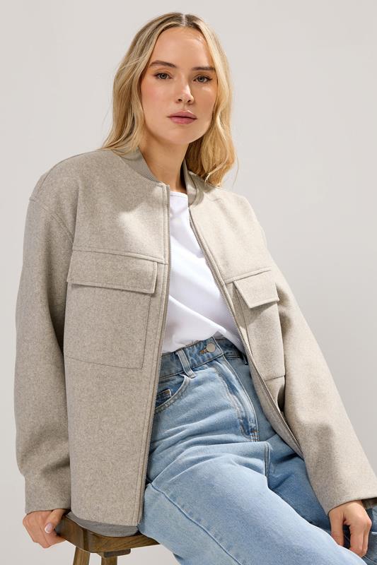 Tall  LTS Tall Natural Brown Brushed Pocket Bomber Jacket