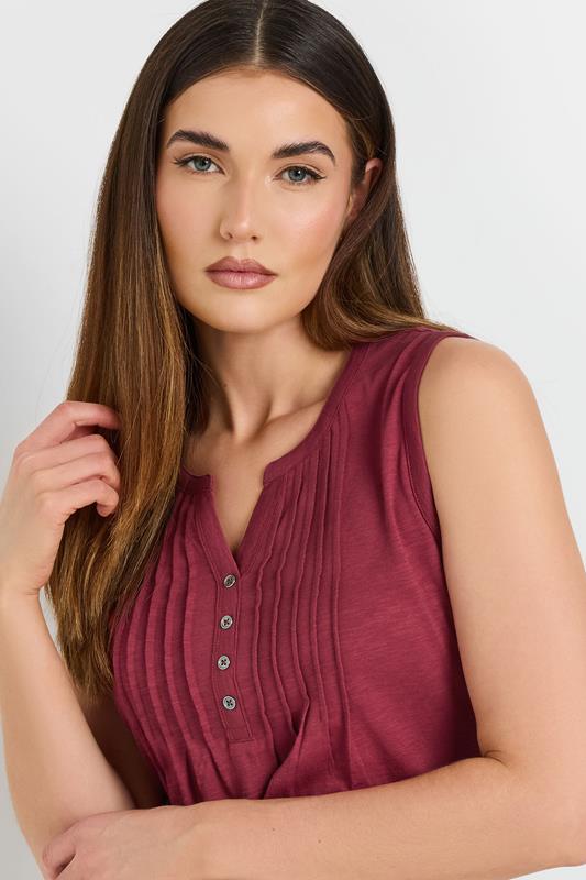 LTS Tall Dark Red Cotton Henley Vest Top | Long Tall Sally 4