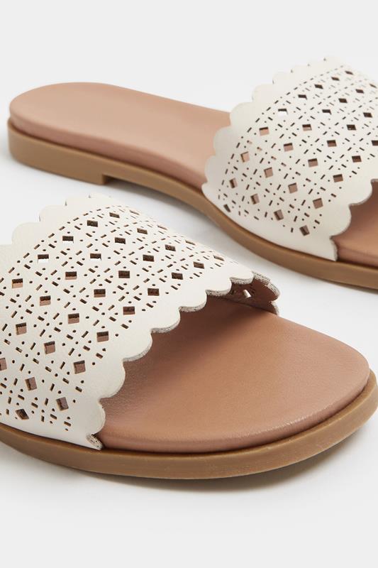 White Laser Cut Mule Sandals In Wide E Fit | Yours Clothing 5