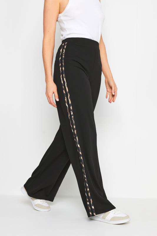 LTS Tall Women's Black Leopard Print Stripe Wide Leg Trousers | Long Tall Sally  3