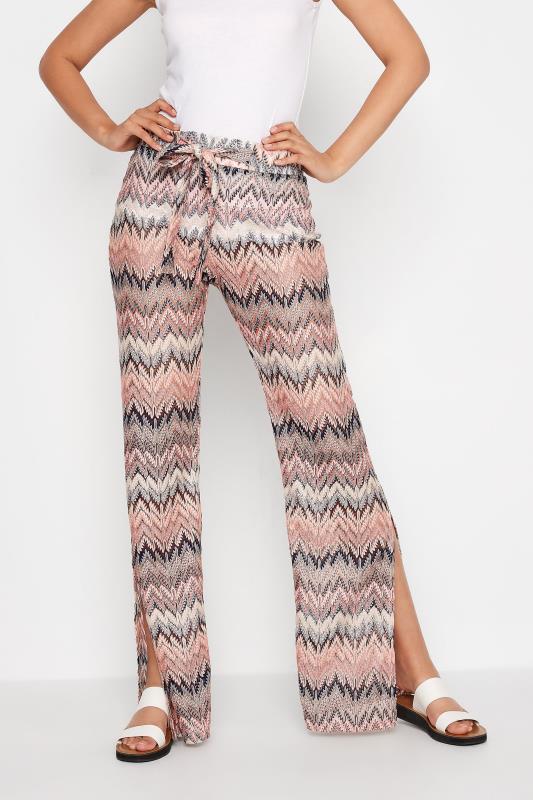 LTS Tall Women's Pink Patterned Crochet Wide Leg Trousers | Long Tall Sally 1