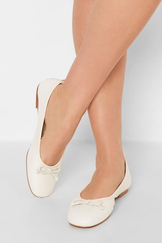 Tall  LTS White Leather Ballerina Pumps In Standard Fit
