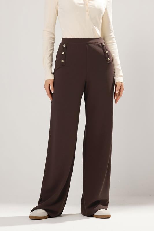 LTS Tall Chocolate Brown Military Wide Leg Trousers | Long Tall Sally 2