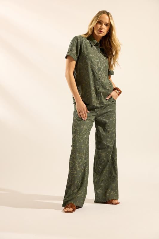 LTS Tall Olive Green Floral Embroidered Shirt
