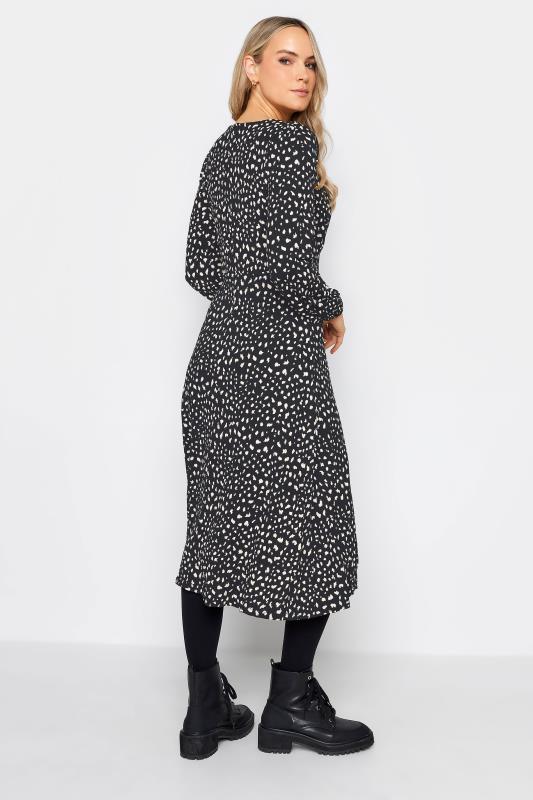 LTS Tall Black Long Sleeve Markings Print Midi Tea Dress | Long Tall Sally 3