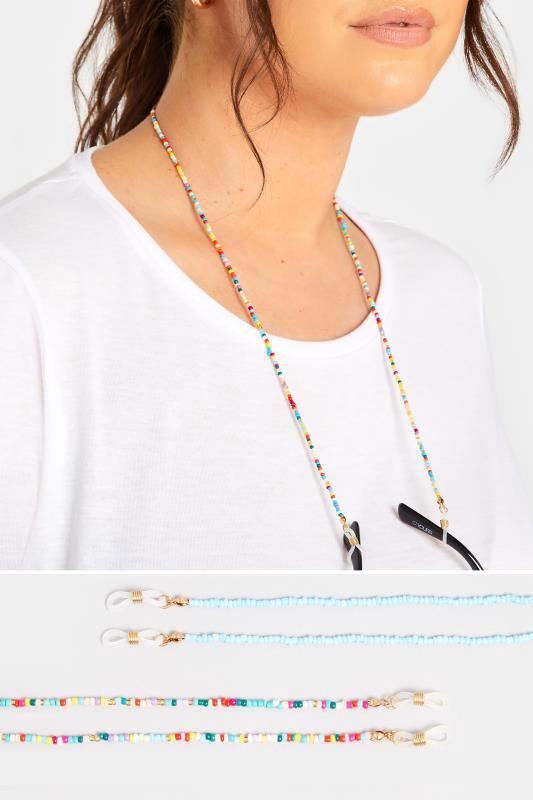 2 PACK Blue Beaded Sunglasses Chain Set | Yours Clothing 1