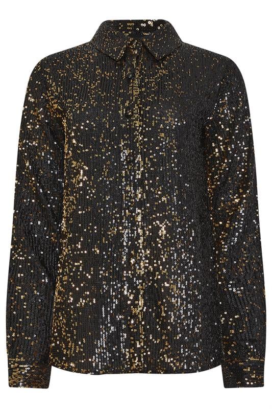 LTS Tall Black & Gold Sequin Embellished Shirt | Long Tall Sally 1