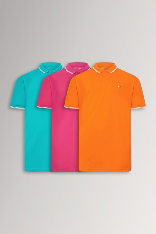 BadRhino Big & Tall 3 Pack Pink & Orange Tipped Polo Shirts