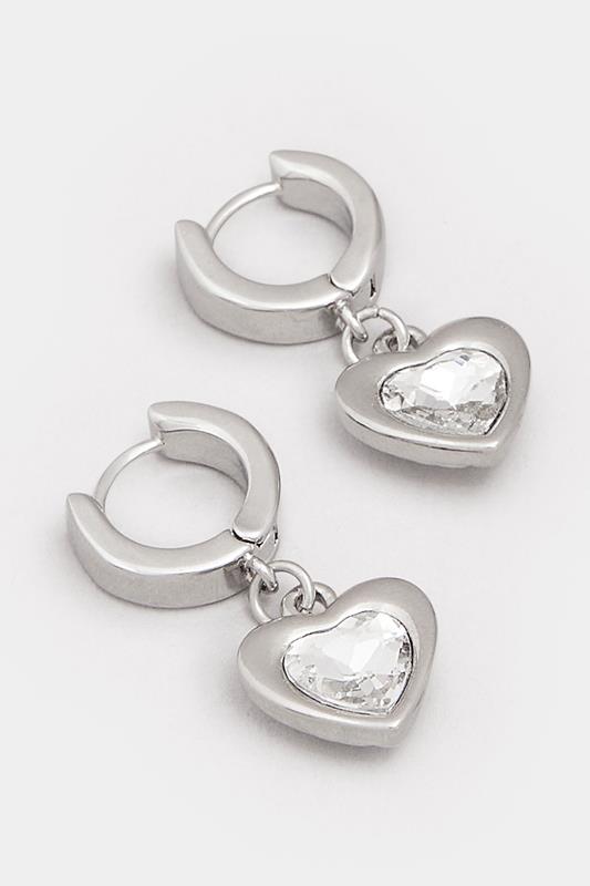 Silver Tone Diamante Heart Hoop Earrings | Yours Clothing 2