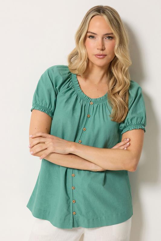  LTS Tall Teal Green Linen Button Blouse