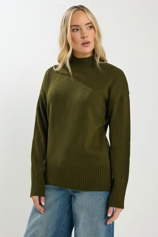 LTS Tall Women's Olive Green High Neck Jumper | Long Tall Sally 1